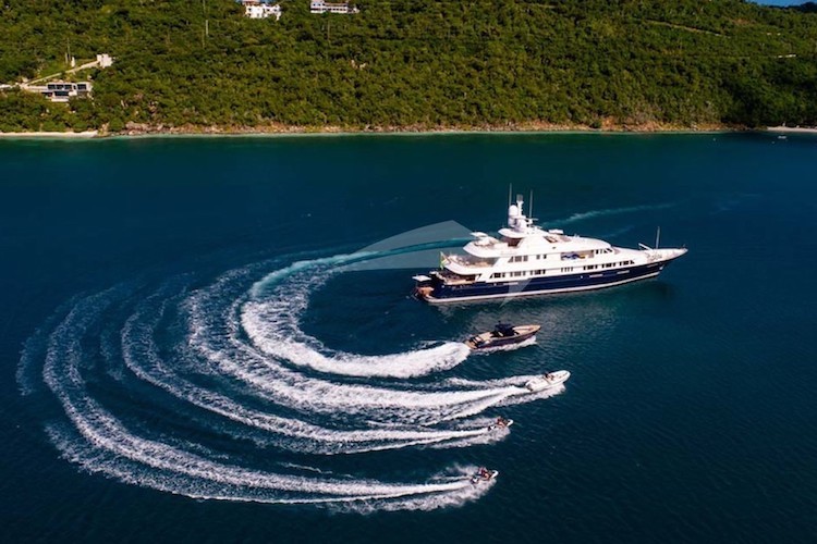 182ft Feadship motor yacht BROADWATER, previously named Rasellas, with tenders and jet skis