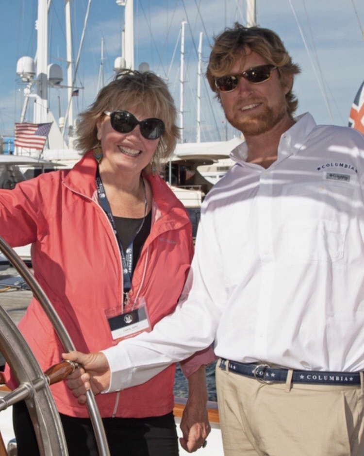 Carol Kent with Captain Seth Salzman onboard 141ft S/Y COLUMBIA ~ Newport Yacht Charter Show 2021