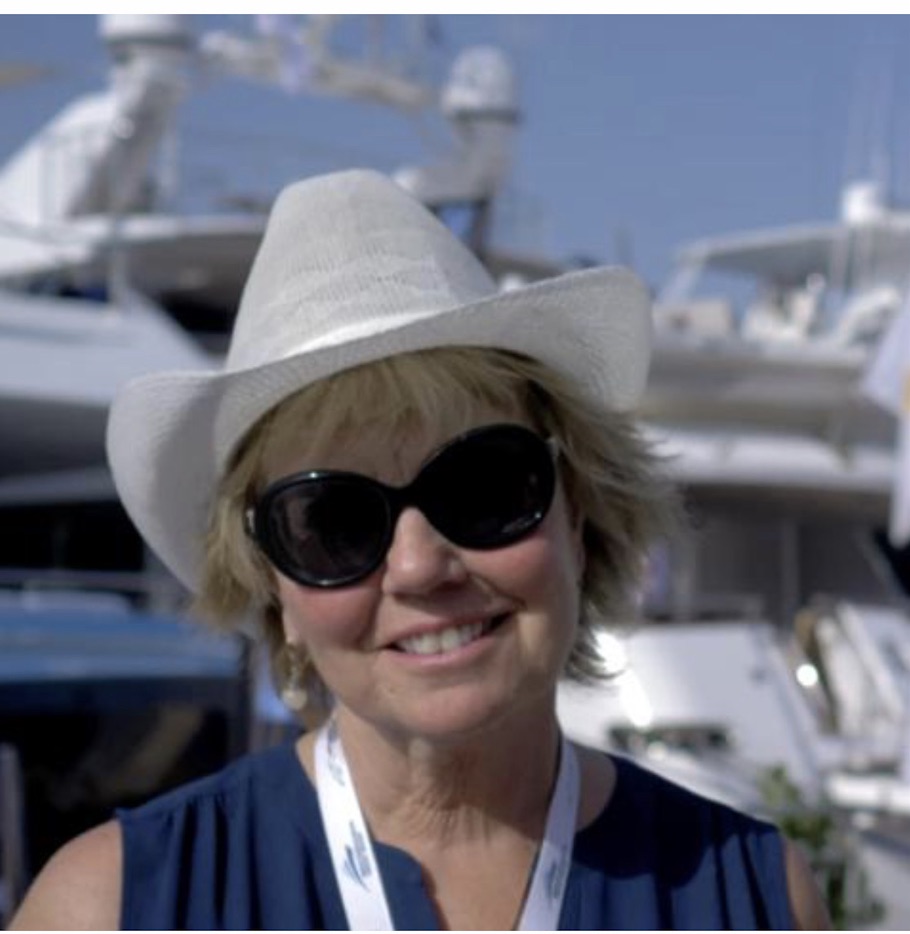 President & Owner Carol Kent at yacht show in Greece for Carol Kent Yacht Charters International