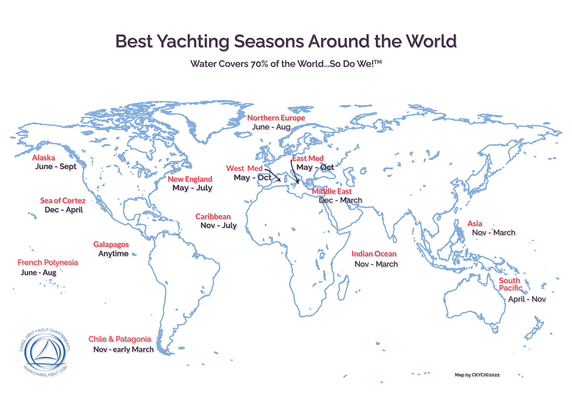 Best Yachting Seasons Around the World map © CKYCI