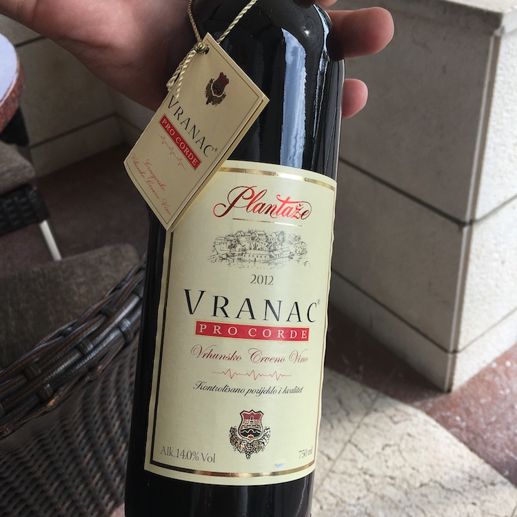 Bottle of Vranac Pro Corde, a locally produced wine in Montenegro. Photo©carolkent.com