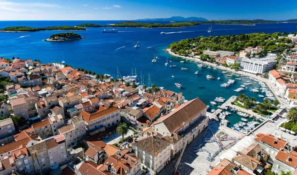 Hvar, Croatia and harbor from above