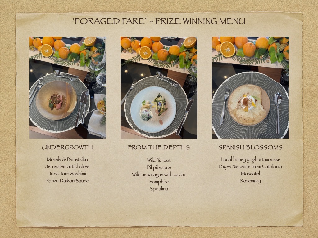 Menu from the 1st Place yacht in the 30-50m category, M/Y HEMABEJO, for the Foraged Fare themed dishes in the MYBA Charter Show Superyacht Chefs' Competition