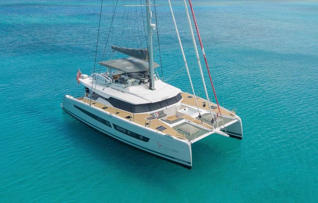 67ft Fountaine Pajot sailing catamaran COLIBRI operates in the Caribbean