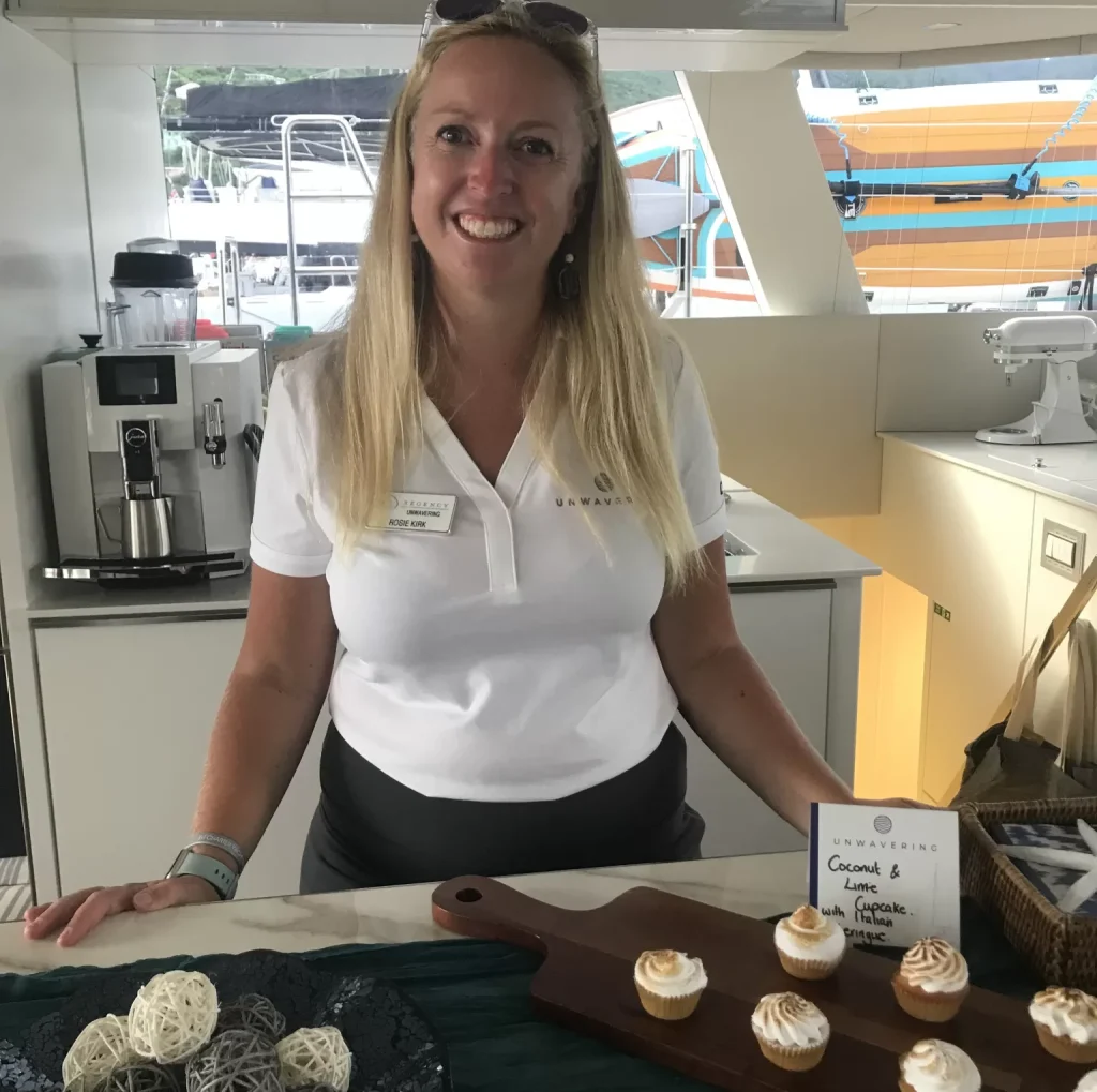 Chef Rosie Kirk aboard the “50’ Catamaran Yacht Unwavering”