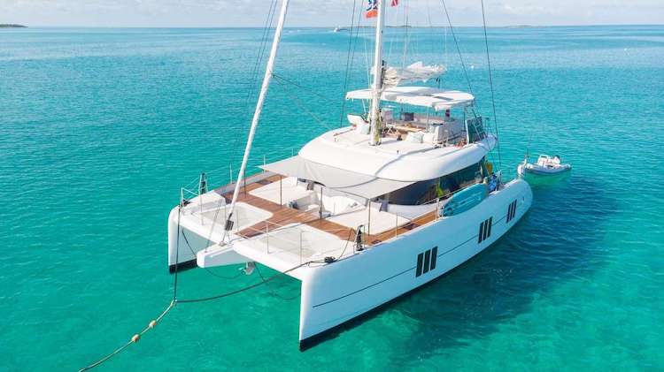 50ft Sunreef sailing catamaran UNWAVERING operates in the Caribbean