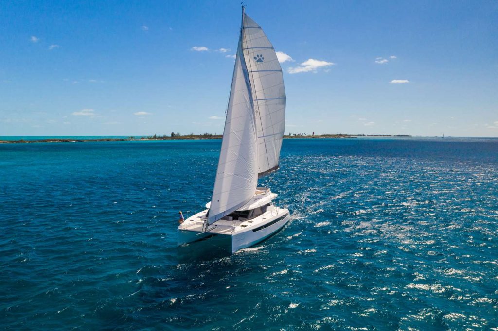 50ft Leopard sailing catamaran ONE LOVE at sea