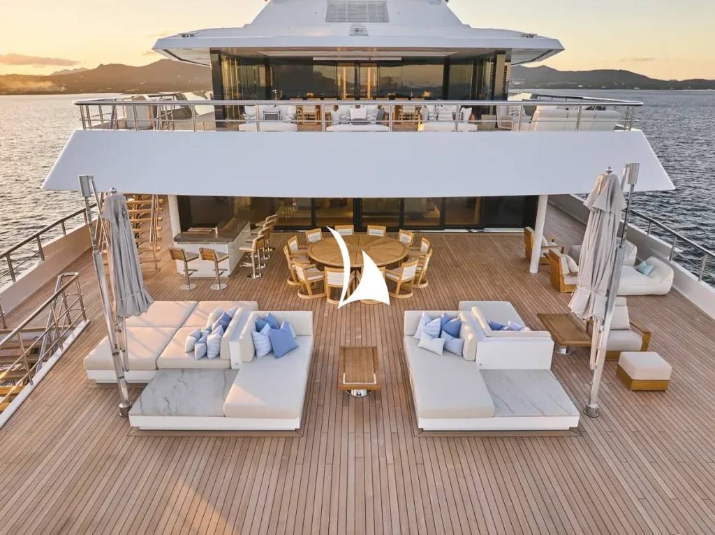 367' Freire Shipyard motor yacht RENAISSANCE accommodates up to 36 guests sleeping and 150 guests dockside events