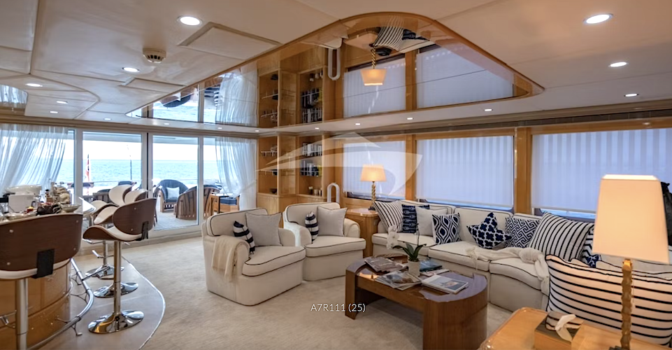 Saloon and bar on 129ft Hessen motor yacht LADY AZUL