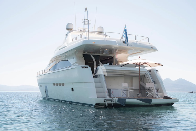 Aft view of 83ft Ferretti motor yacht LIDIA