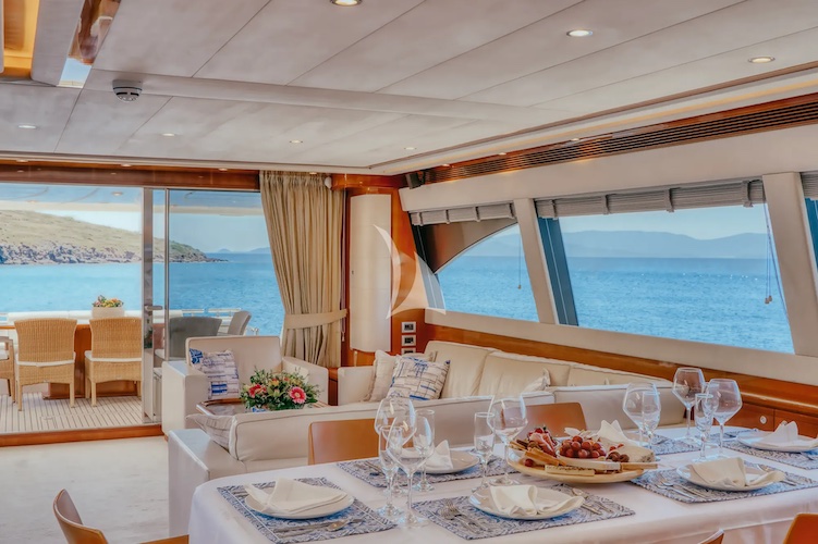 Dining area interior of 83ft Ferretti M/Y LIDIA