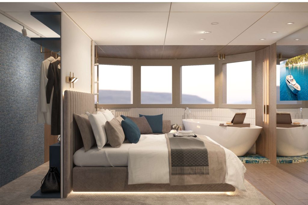 Master suite with tub on 157ft custom motor yacht BELLA