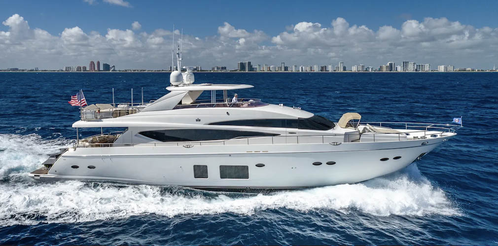 98ft Princess motor yacht NO CURFEW operates in the Caribbean and East Coast United States