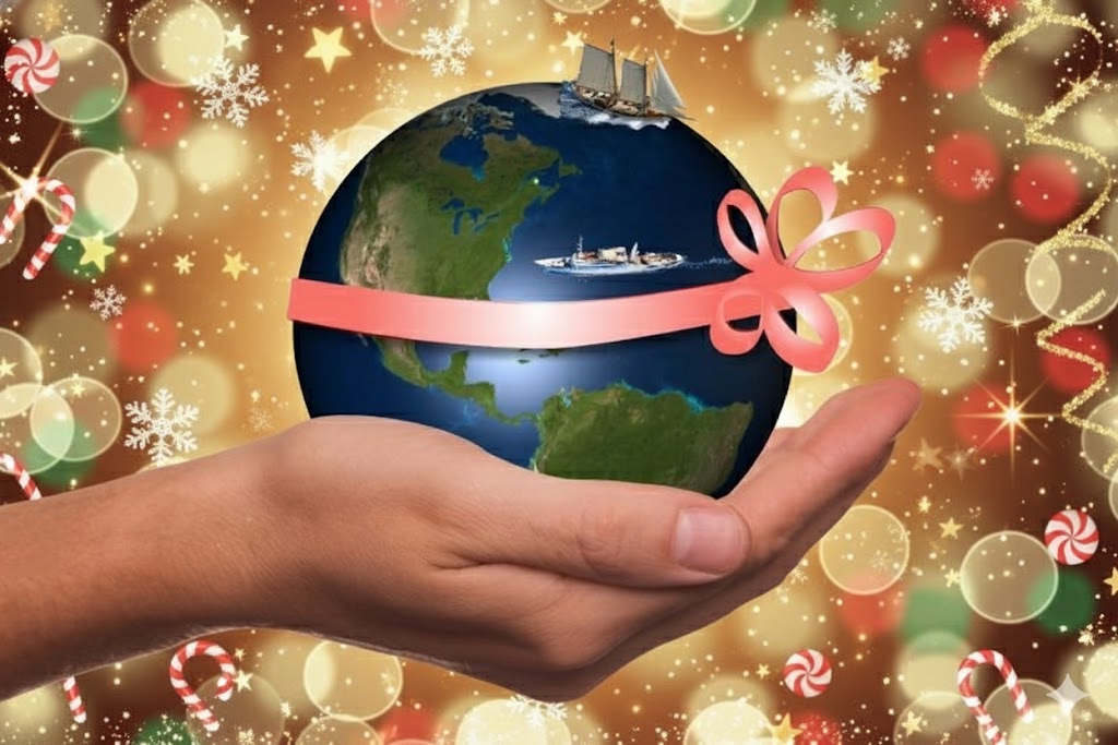 Christmas gift certificate for Carol Kent Yacht Charters International with ornaments